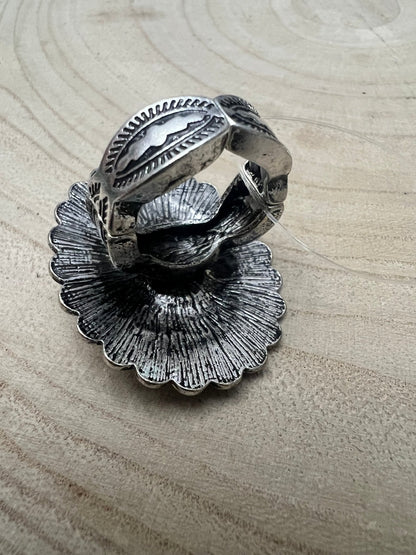 Western Concho and Faux Turquoise Stretch Ring - Statement Size