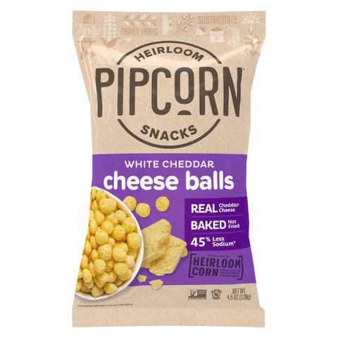 Pipcorn Cheese Balls: Crunchy White Cheddar Goodness in Convenient 4.5 oz Bags (Pack of 12)