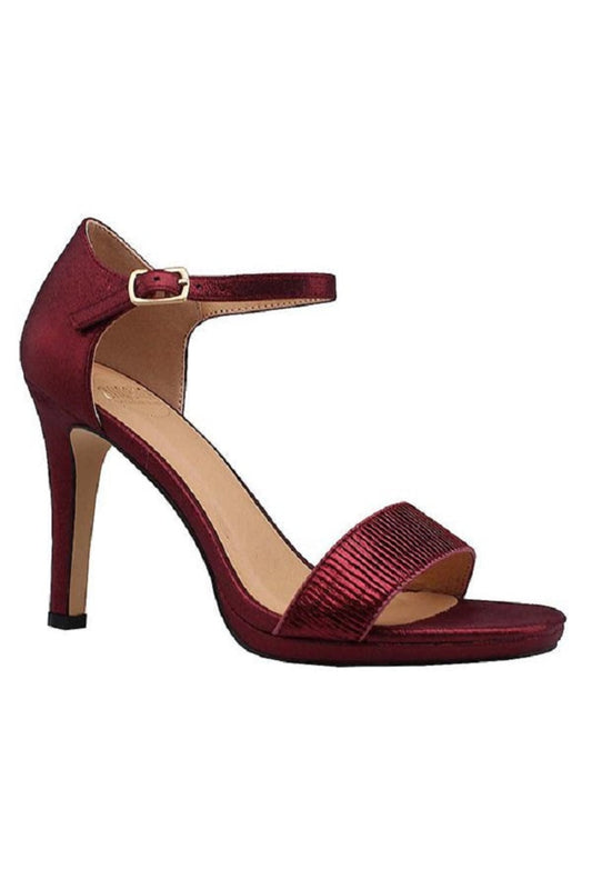 Wine Metallic Ruffled Heels