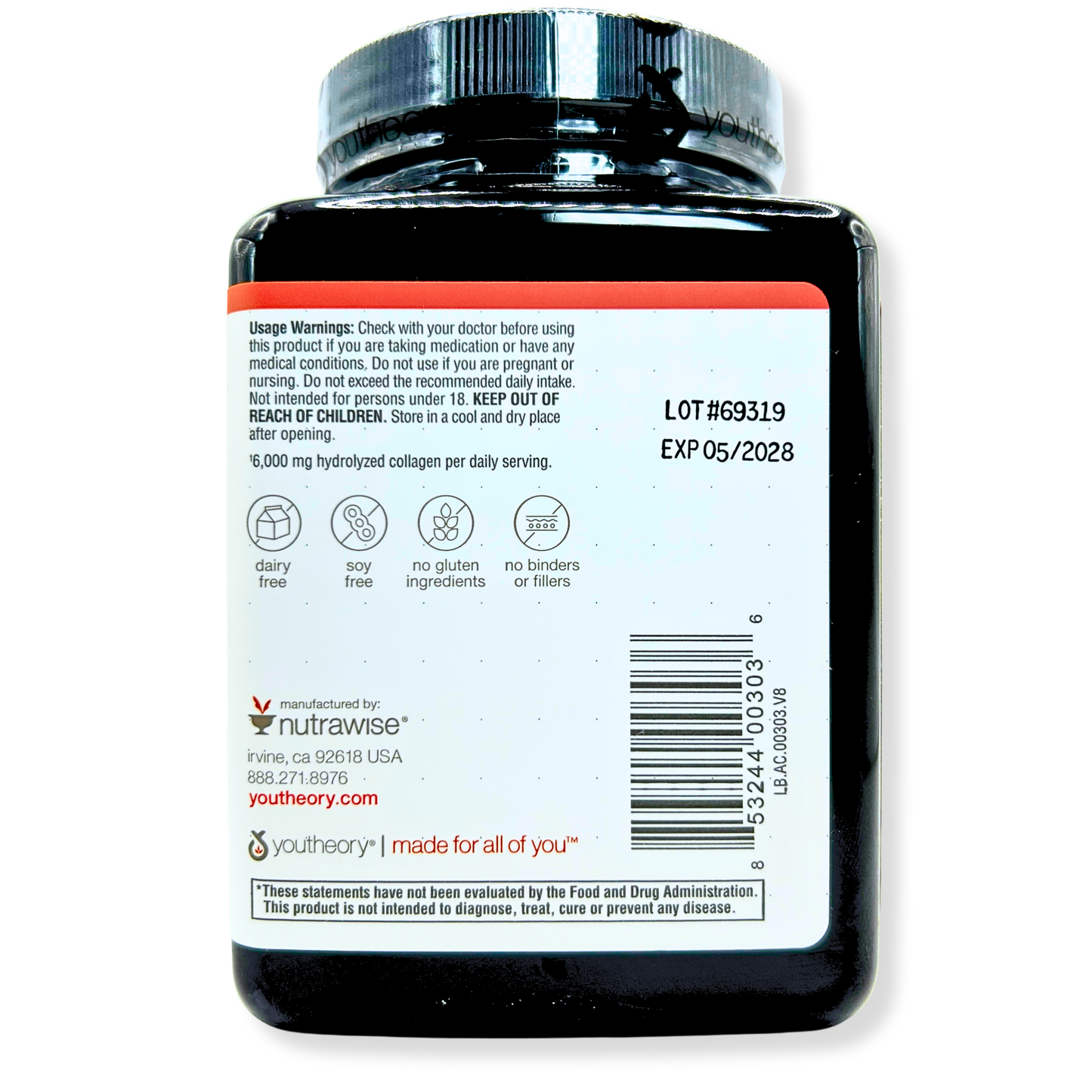 Youtheory Collagen 6000mg with Vitamin C – Hair, Skin & Nail Support – 290 Tabs