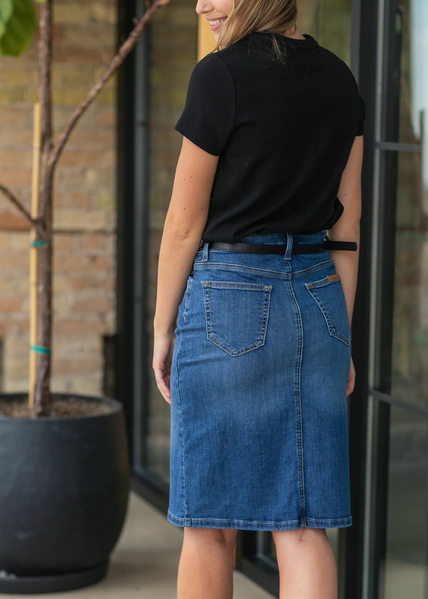 Zana Front Button Denim Midi Skirt