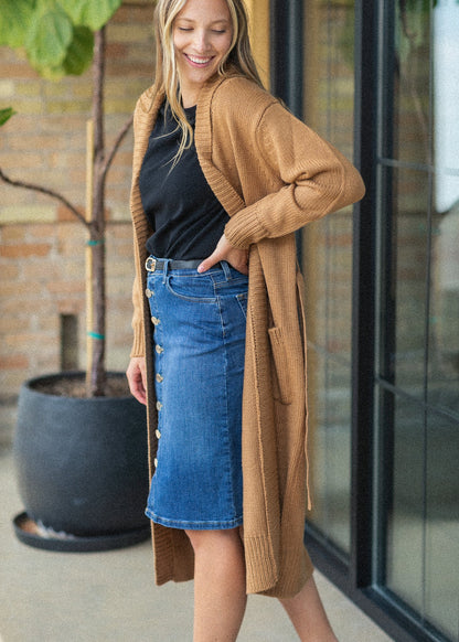 Zana Front Button Denim Midi Skirt