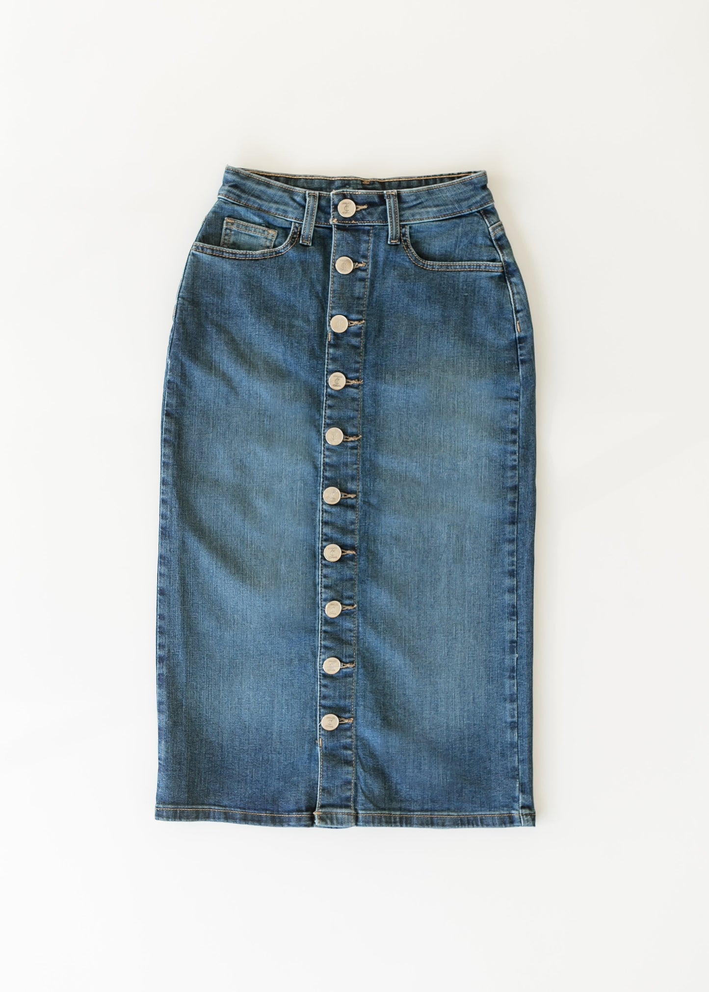Zana Front Button Denim Midi Skirt